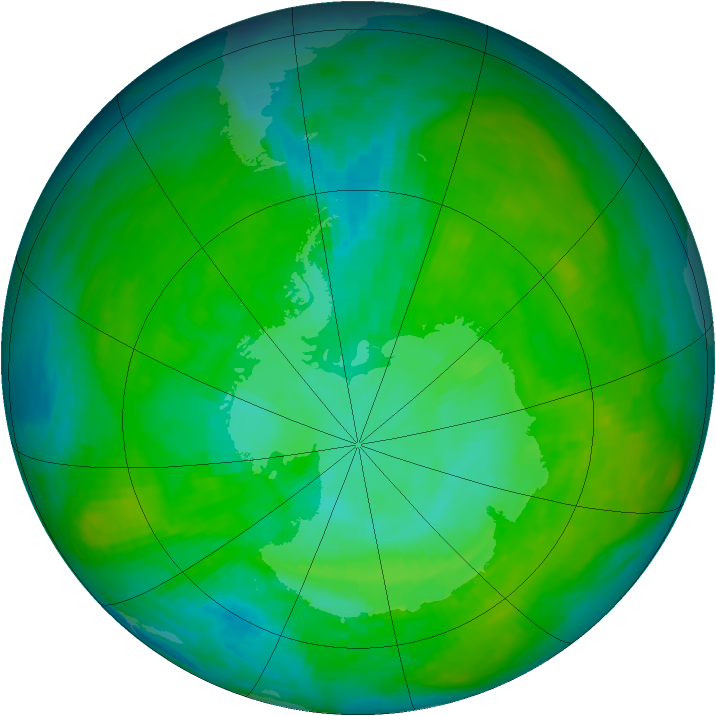 Antarctic ozone map for 30 December 1984